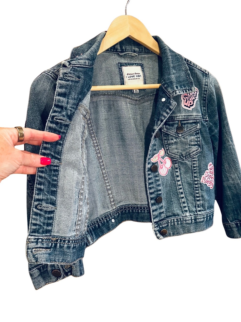 I Love H81 Size S Cropped Denim Jacket Girl Power Patches - Picture 4 of 11